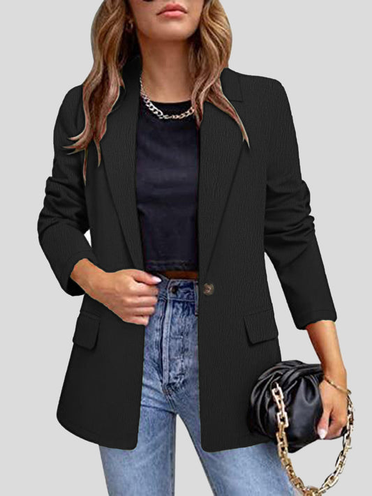 Lapel Collar Long Sleeve Blazer Black