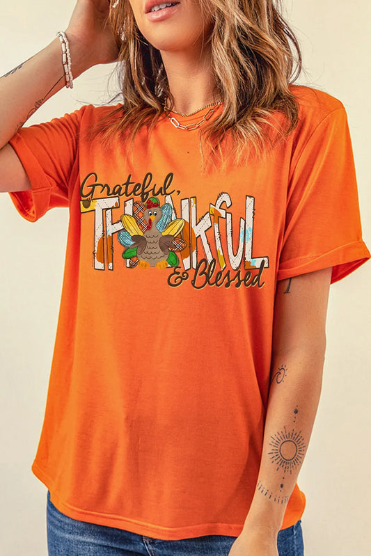 Graphic Round Neck Short Sleeve T-Shirt Orange