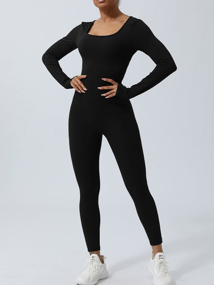 Twisted Backless Long Sleeve Jumpsuit Black