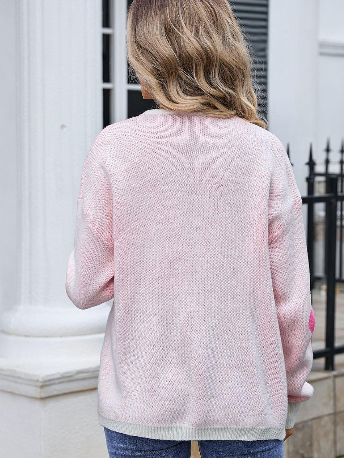 Flower Open Front Long Sleeve Cardigan Blush Pink