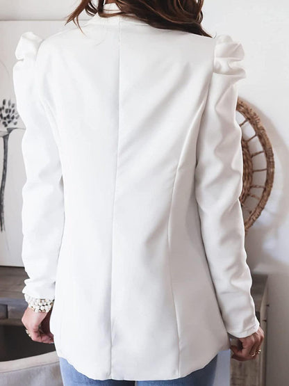 Collared Neck Puff Sleeve Blazer White