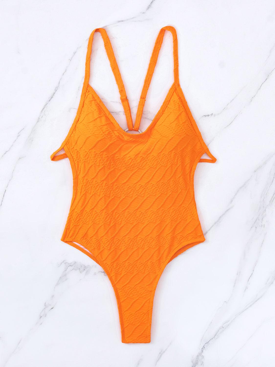 Backless Spaghetti Strap One-Piece Swimwear Orange