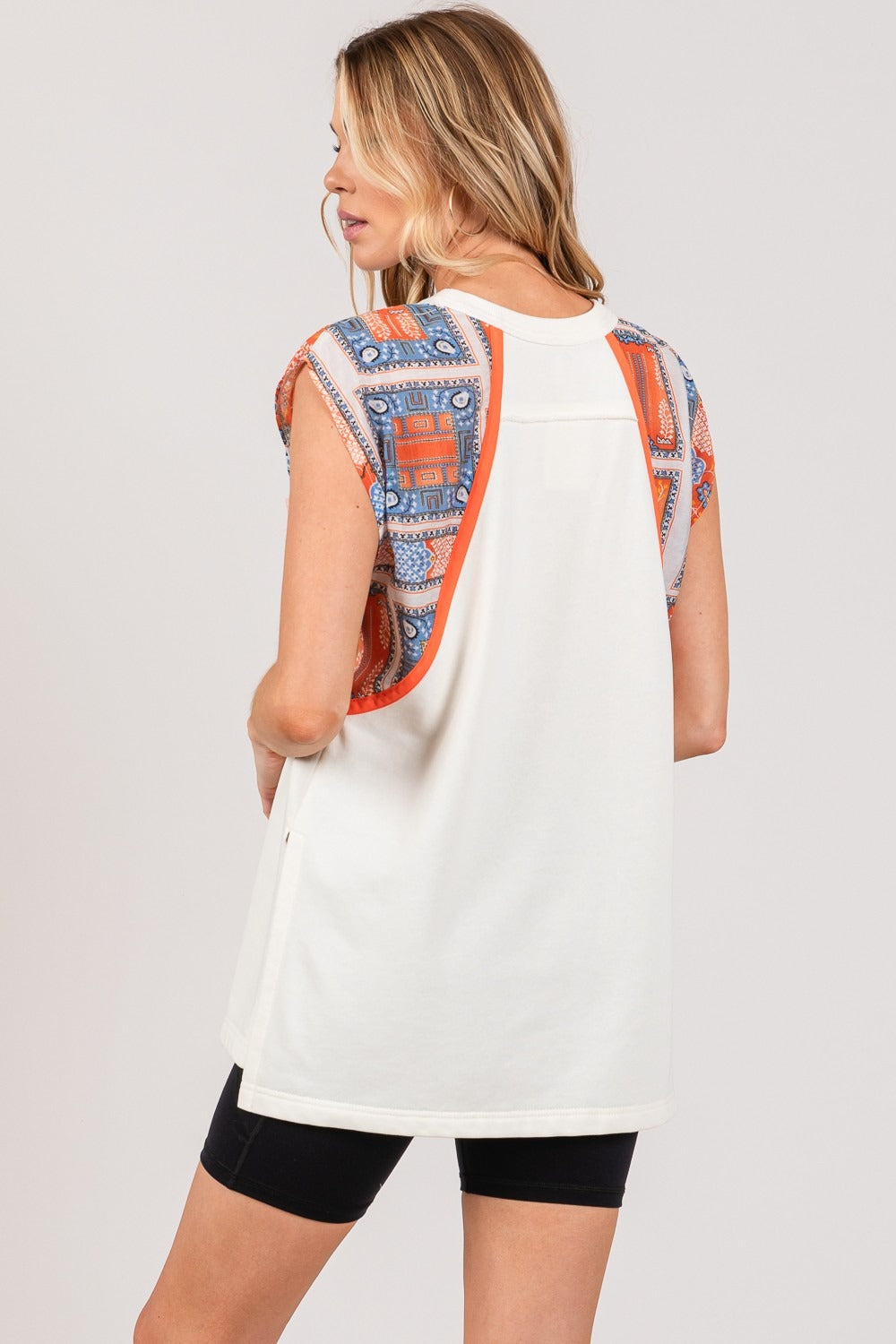 SAGE + FIG Patch Print Side Slit Sleeveless Top Orange