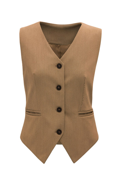 Pocketed Button Up Vest Camel