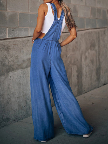 Wide Leg Denim Overalls Medium