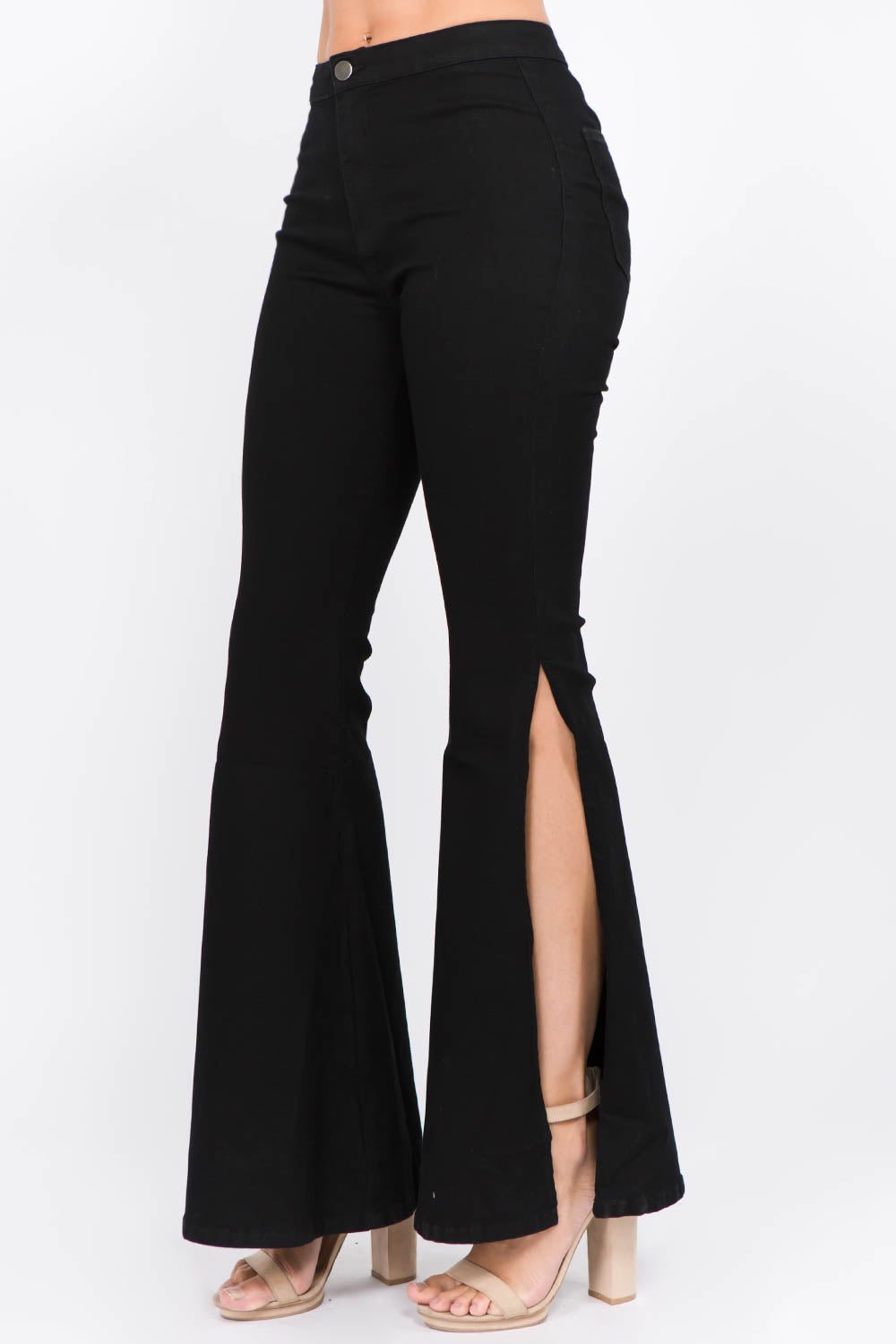 American Bazi Side Slit Flare Jeans Black