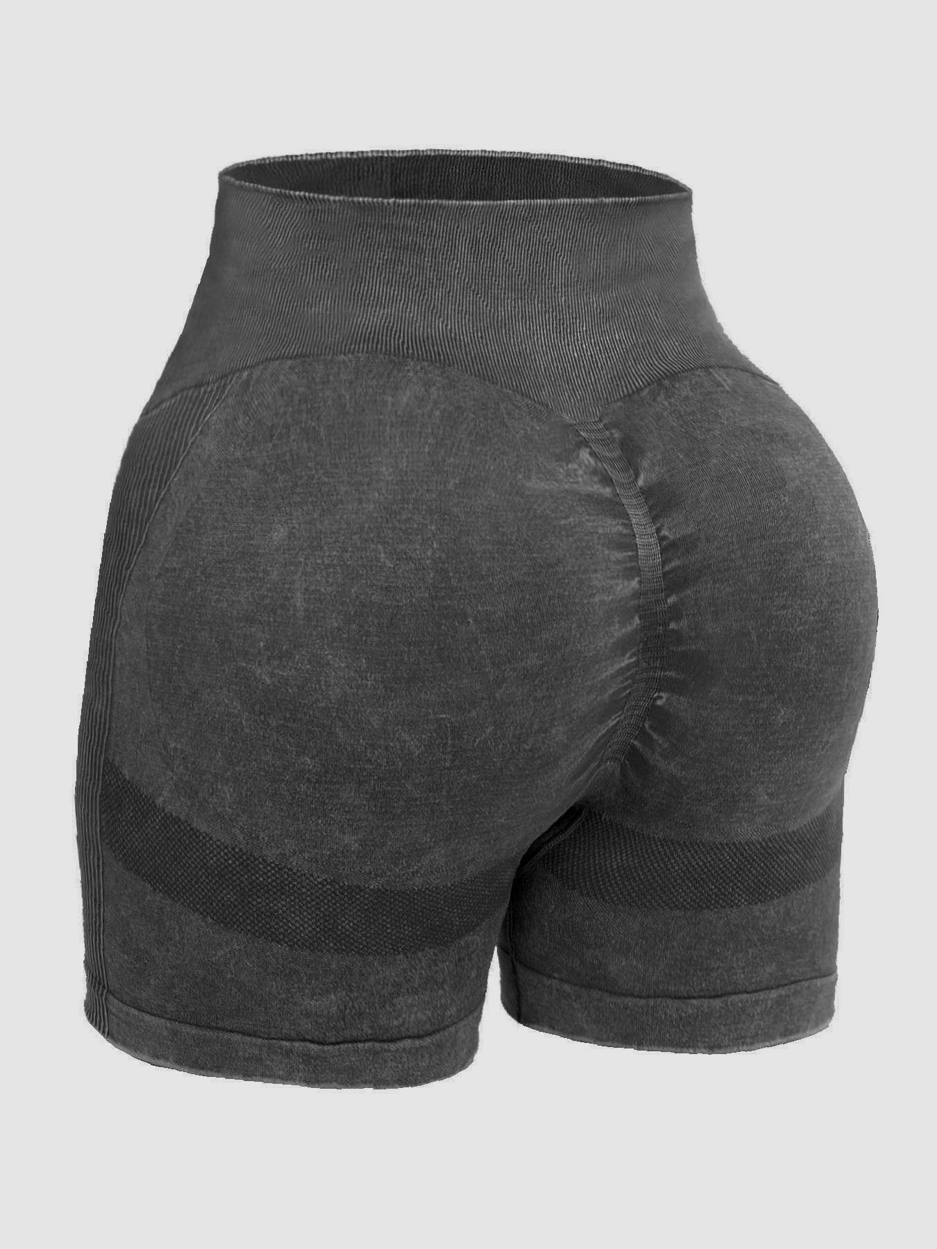 Washed High Waist Active Shorts Dark Gray