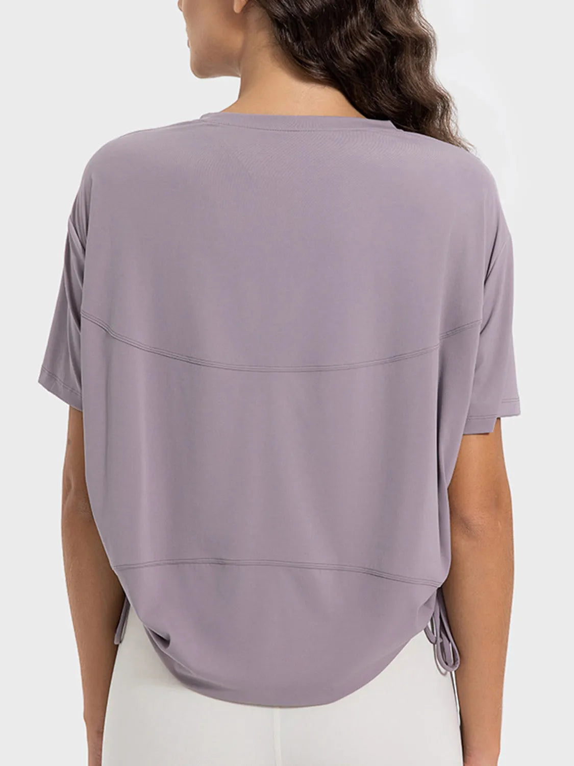 Drawstring Round Neck Short Sleeve Active T-Shirt Lilac