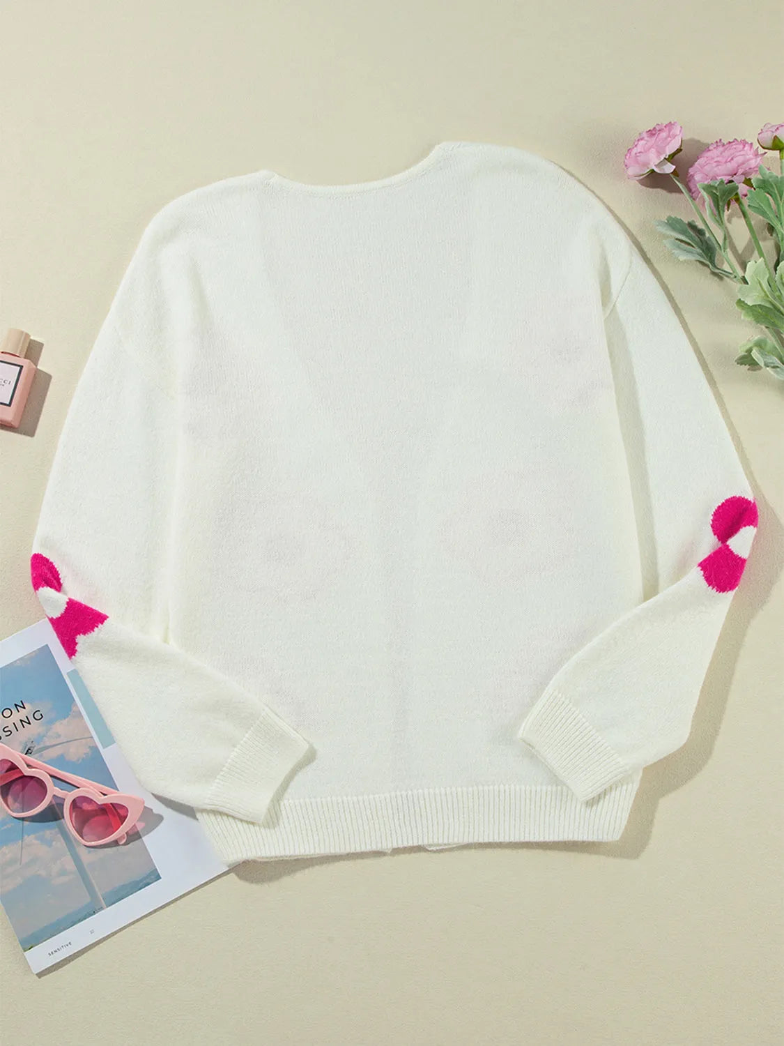 Flower Open Front Long Sleeve Cardigan White