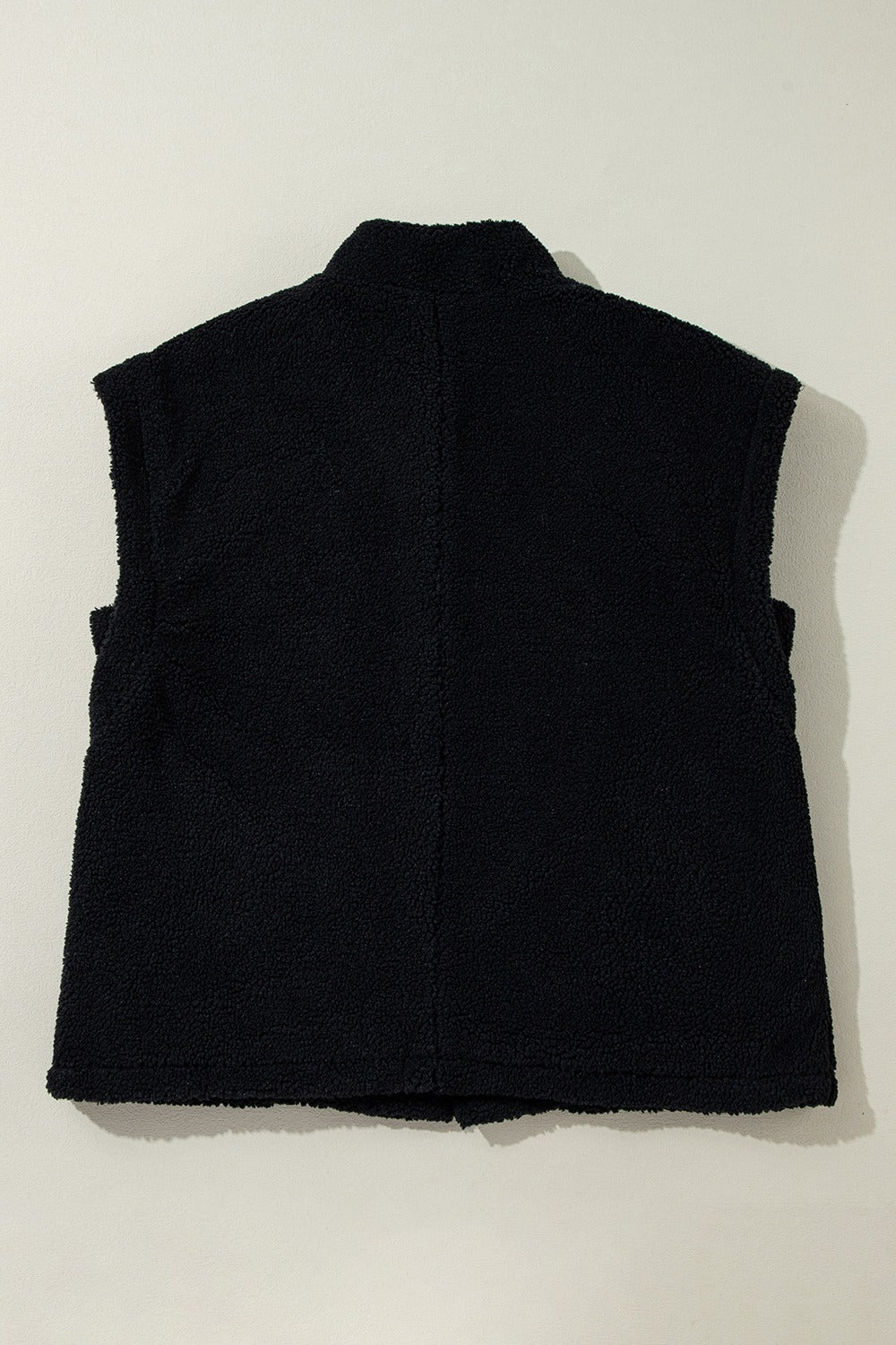 Fuzzy Mock Neck Button Up Vest Coat Black