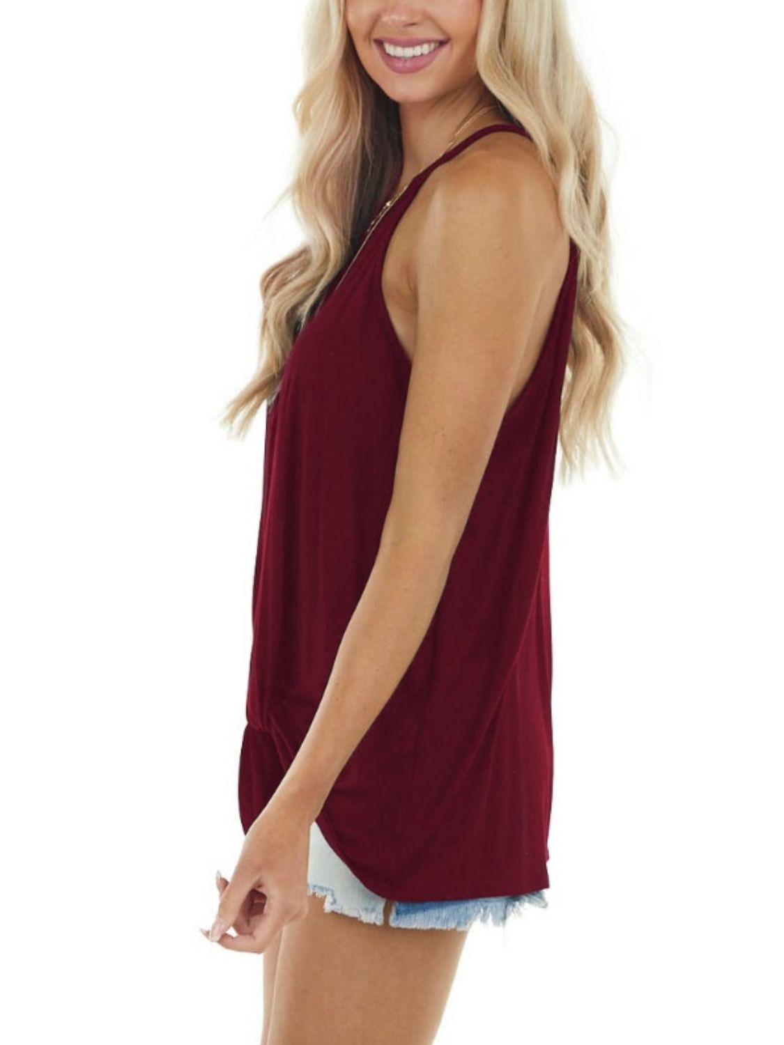 Ruched Round Neck Top Burgundy