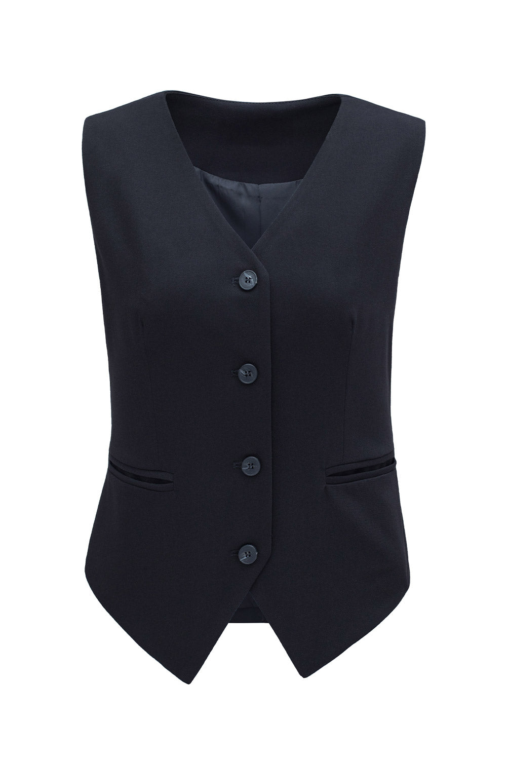 Pocketed Button Up Vest Black