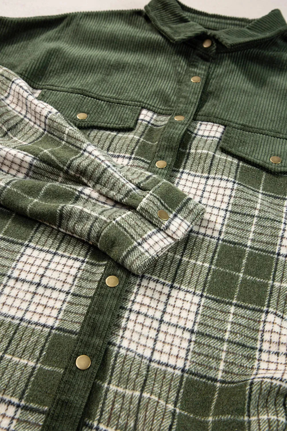 Plaid Button Up Long Sleeve Jacket Dark Green