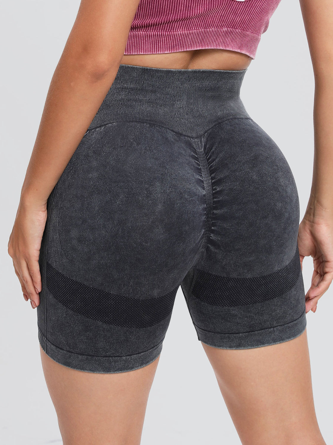 Washed High Waist Active Shorts Dark Gray