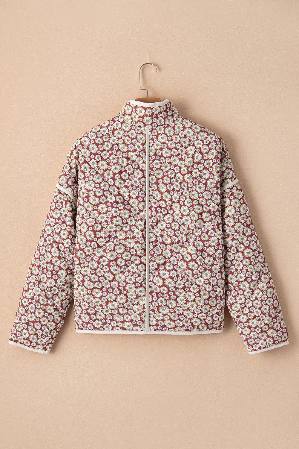 Floral Snap Down Mock Neck Coat Burgundy