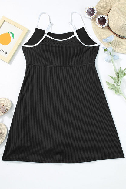 Contrast Trim Scoop Neck One-Piece Swimwear Black