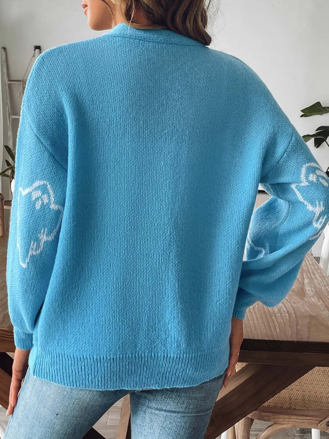 V-Neck Dropped Shoulder Cardigan Cerulean