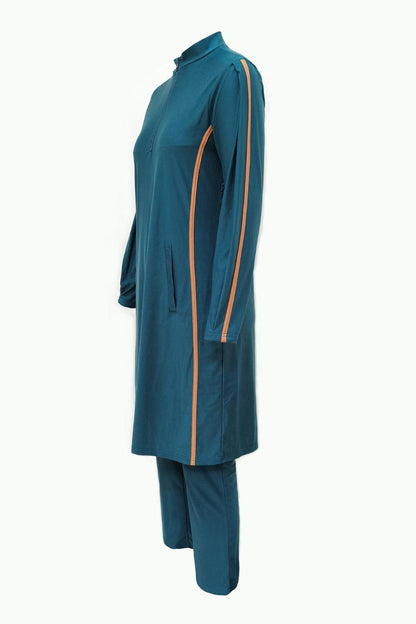 Cap, Quarter Zip Top and Pants Swim Set Deep Teal