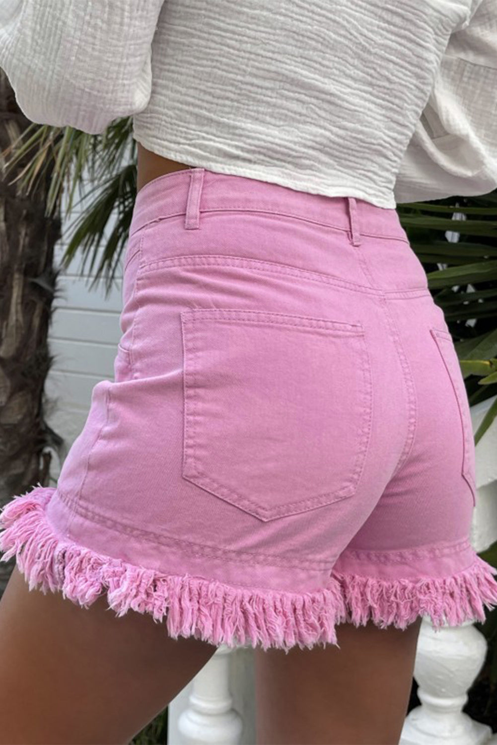 Raw Hem High Waist Denim Shorts Pink