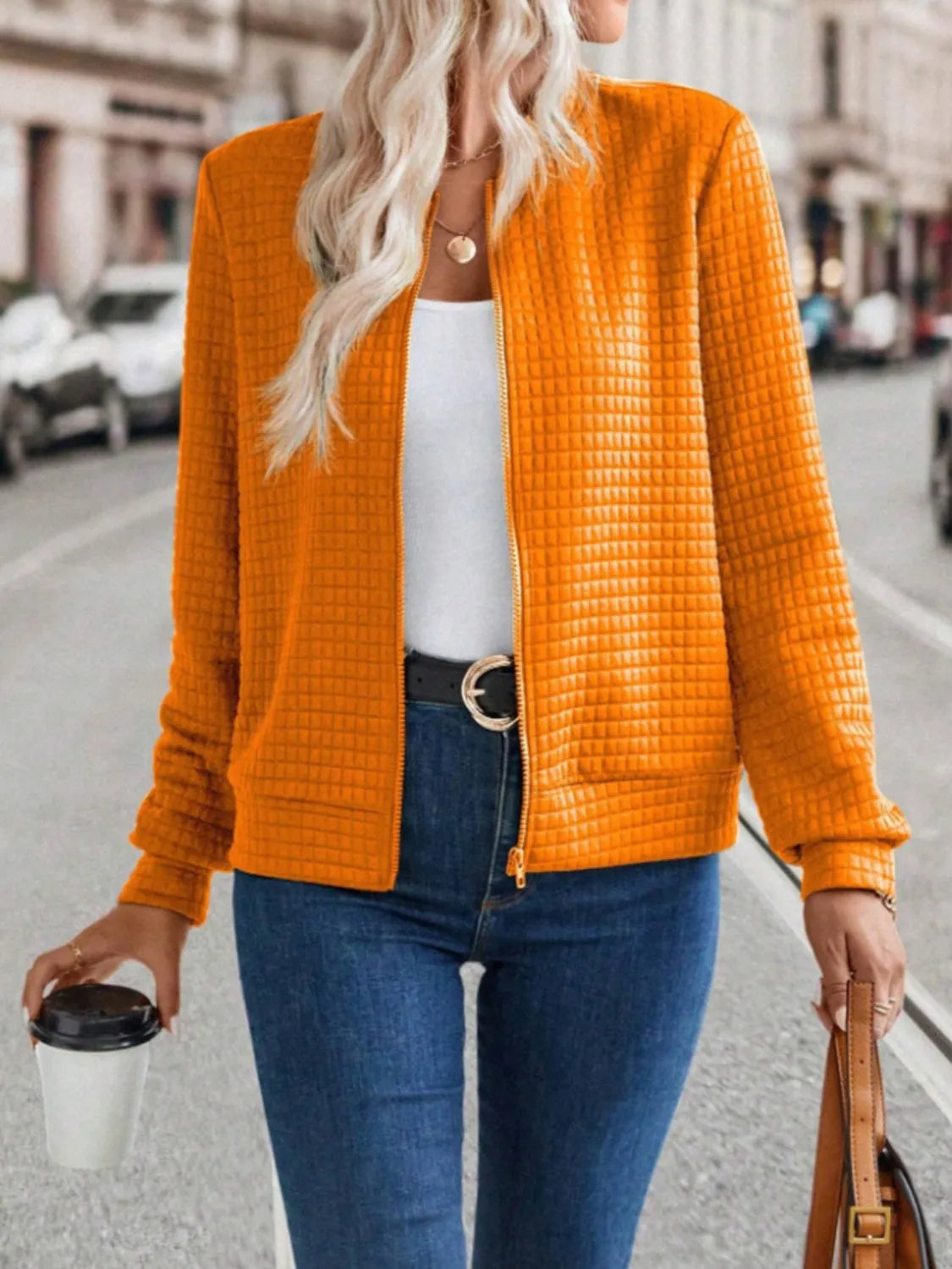 Zip Up Long Sleeve Jacket Tangerine