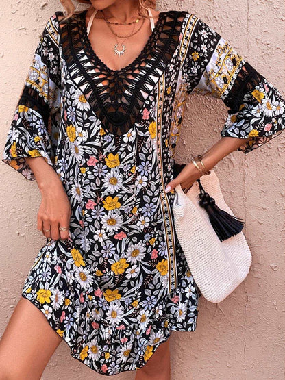 Backless Cutout Printed Cover Up Black One Size