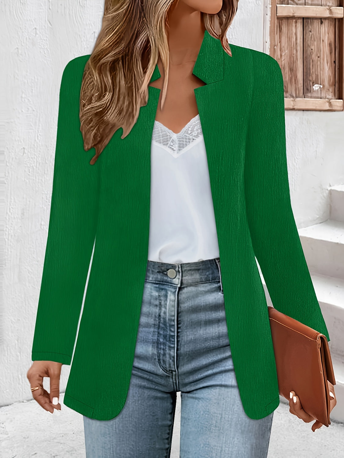 Open Front Long Sleeve Jacket Dark Green