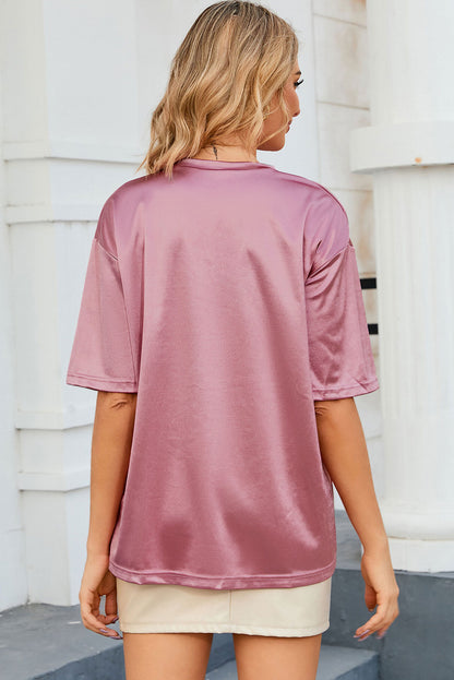 Double Take Round Neck Dropped Shoulder Top Dusty Pink