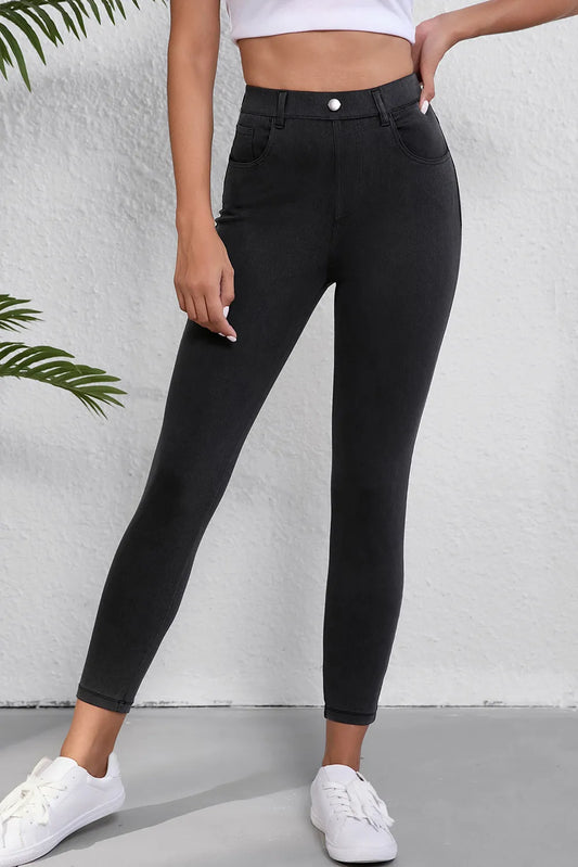 High Waist Jeans with Pockets Black