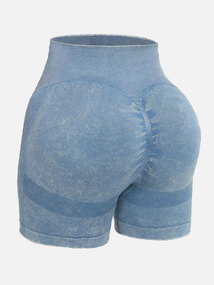 Washed High Waist Active Shorts Light Blue