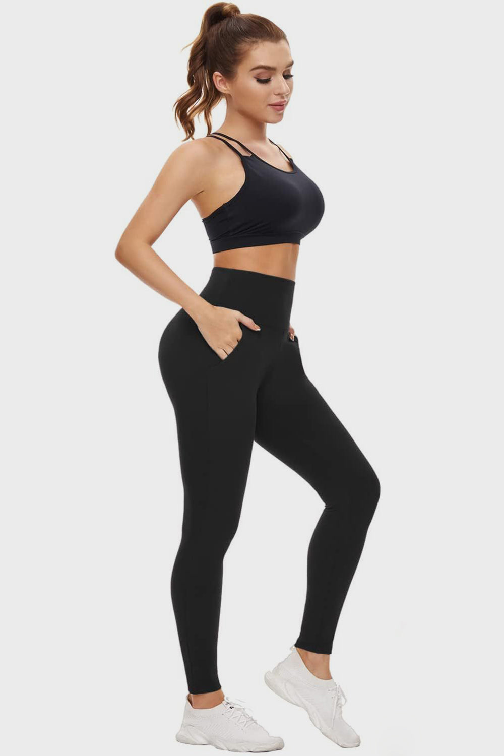 Pocketed High Waist Active Leggings Black