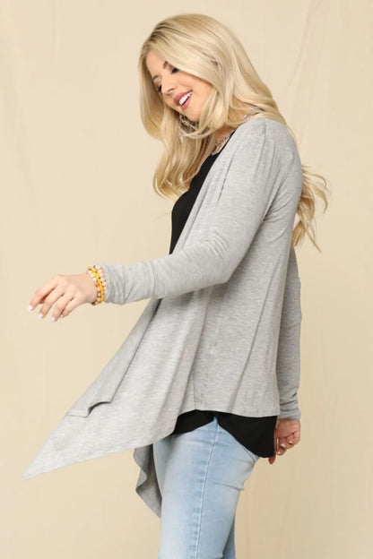 Celeste Full Size Open Front Knit Cardigan Grey