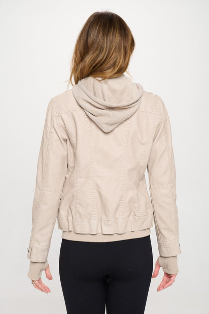 Coalition LA Double Zip Hooded Long Sleeve Jacket Cream