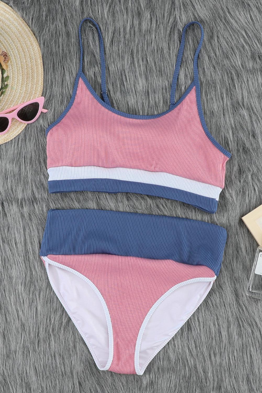 Color Block Scoop Neck Two-Piece Swim Set Blush Pink