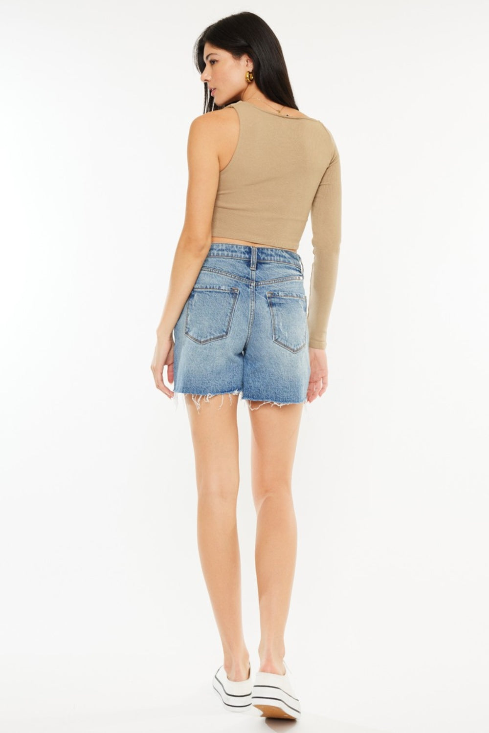 Kancan Full Size Raw Hem High Waist Denim Shorts Medium