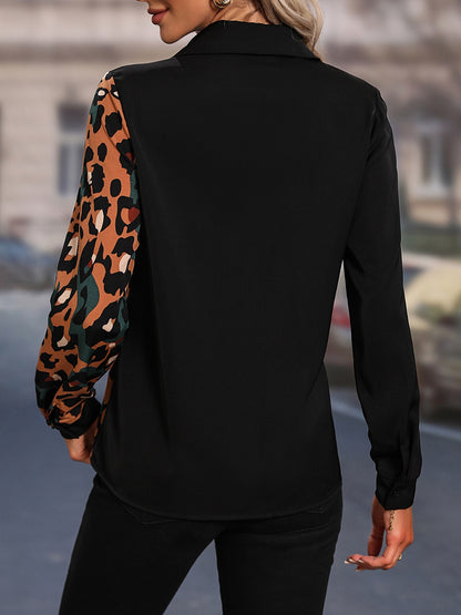 Honey Leopard Long Sleeve Blouse Black