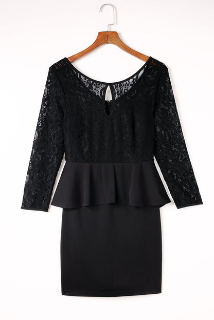 Lace Detail Long Sleeve Mini Dress Black