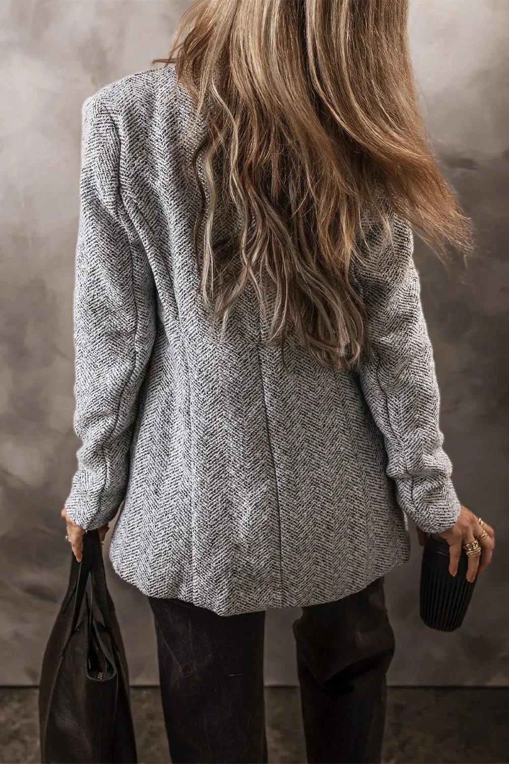 Open Front Long Sleeve Jacket Light Gray