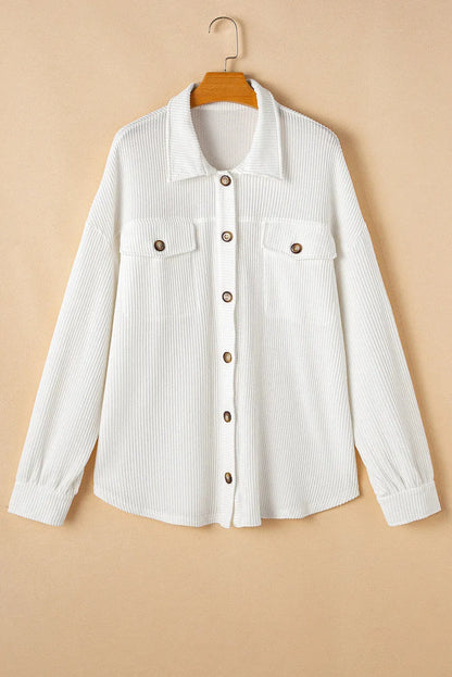 Plus Size Button Up Long Sleeve Jacket White