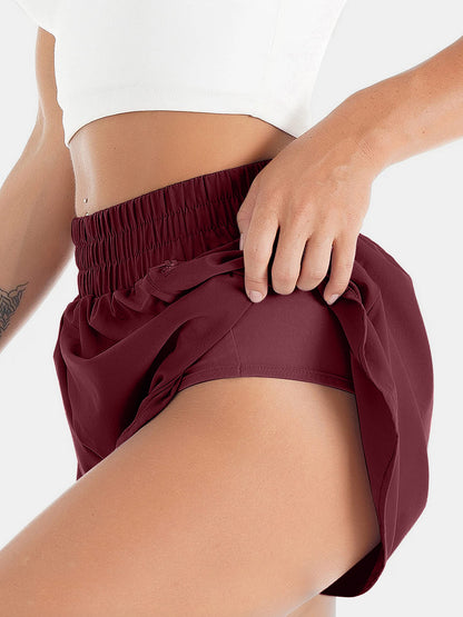 Elastic Waist Active Shorts Burgundy