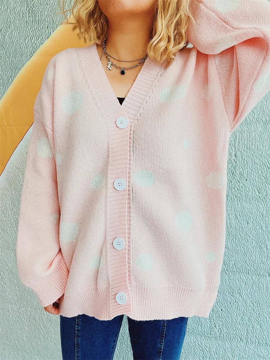 Polka Dot Button Up Cardigan Watermelon pink One Size