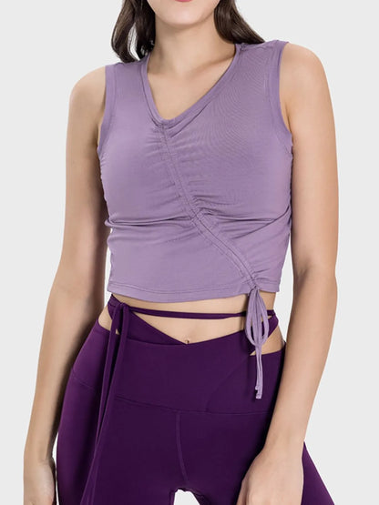 Drawstring Ruched Wide Strap Active Tank Lavender