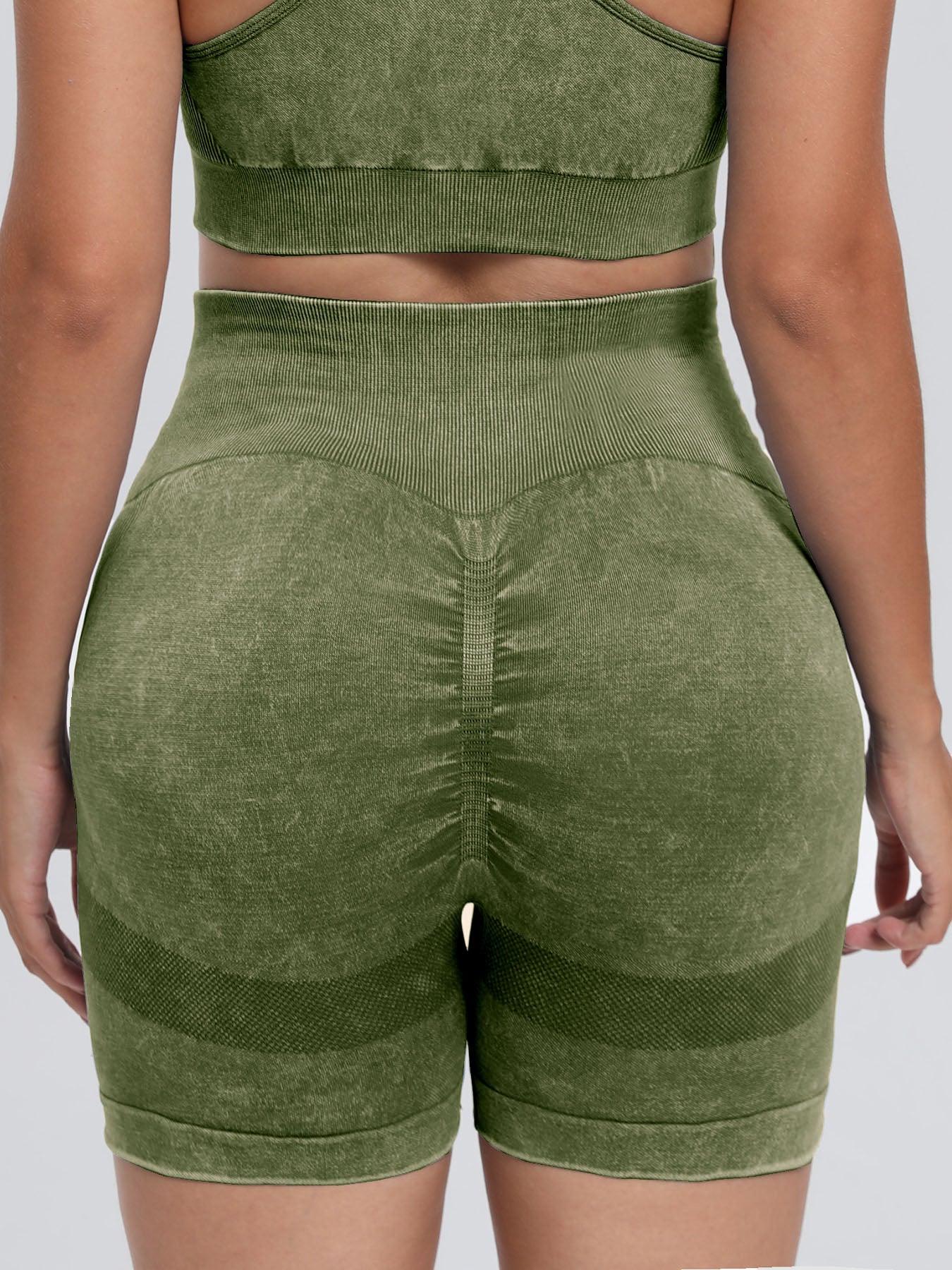 Washed High Waist Active Shorts Yellow-Green