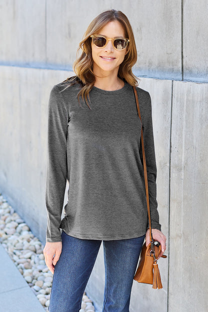 Basic Bae Full Size Round Neck Long Sleeve Top Dark Gray