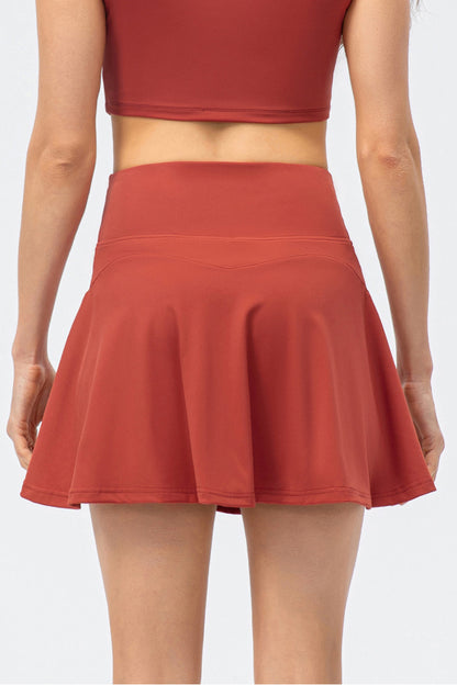 High Waist Wide Waistband Active Skirt Deep Red