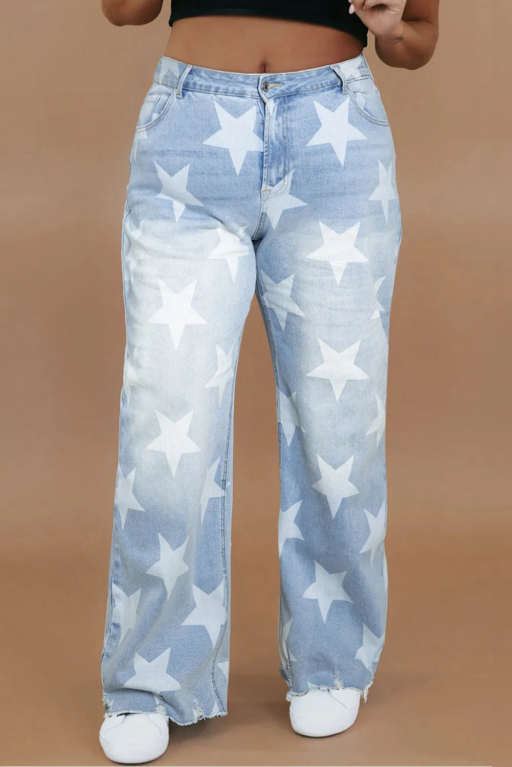 Plus Size Star Straight Leg Jeans with Pockets Light