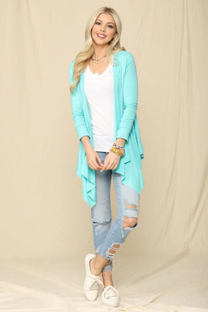 Celeste Full Size Open Front Knit Cardigan Mint