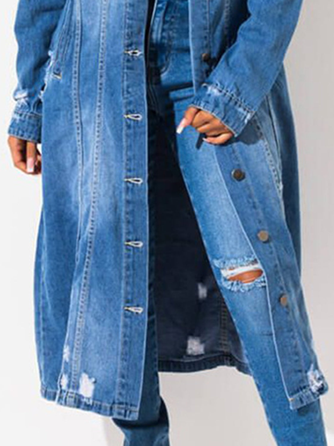 Long Sleeve Raw Hem Denim Jacket Medium