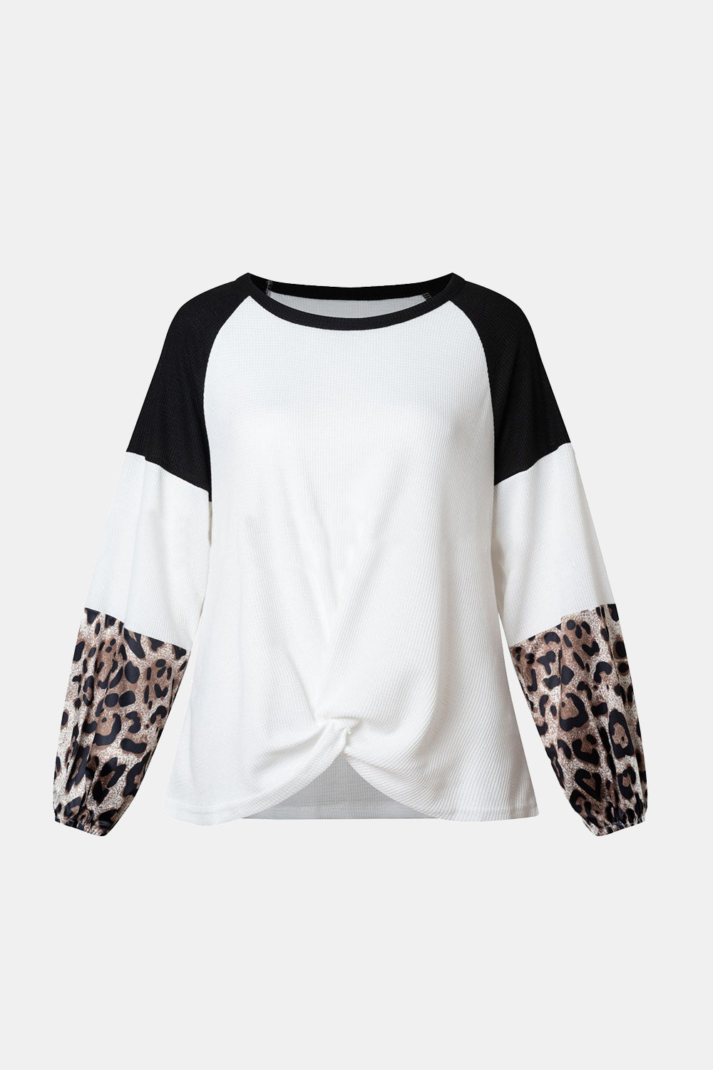 Twisted Color Block Round Neck Long Sleeve T-Shirt Black