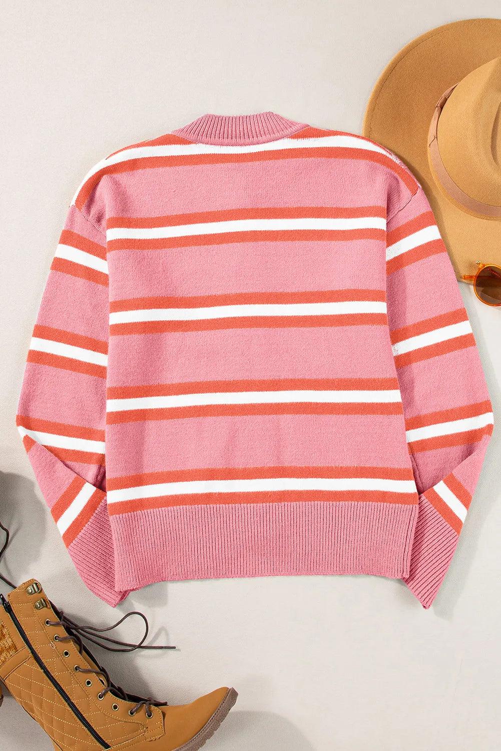 Striped Button Up Long Sleeve Cardigan Blush Pink