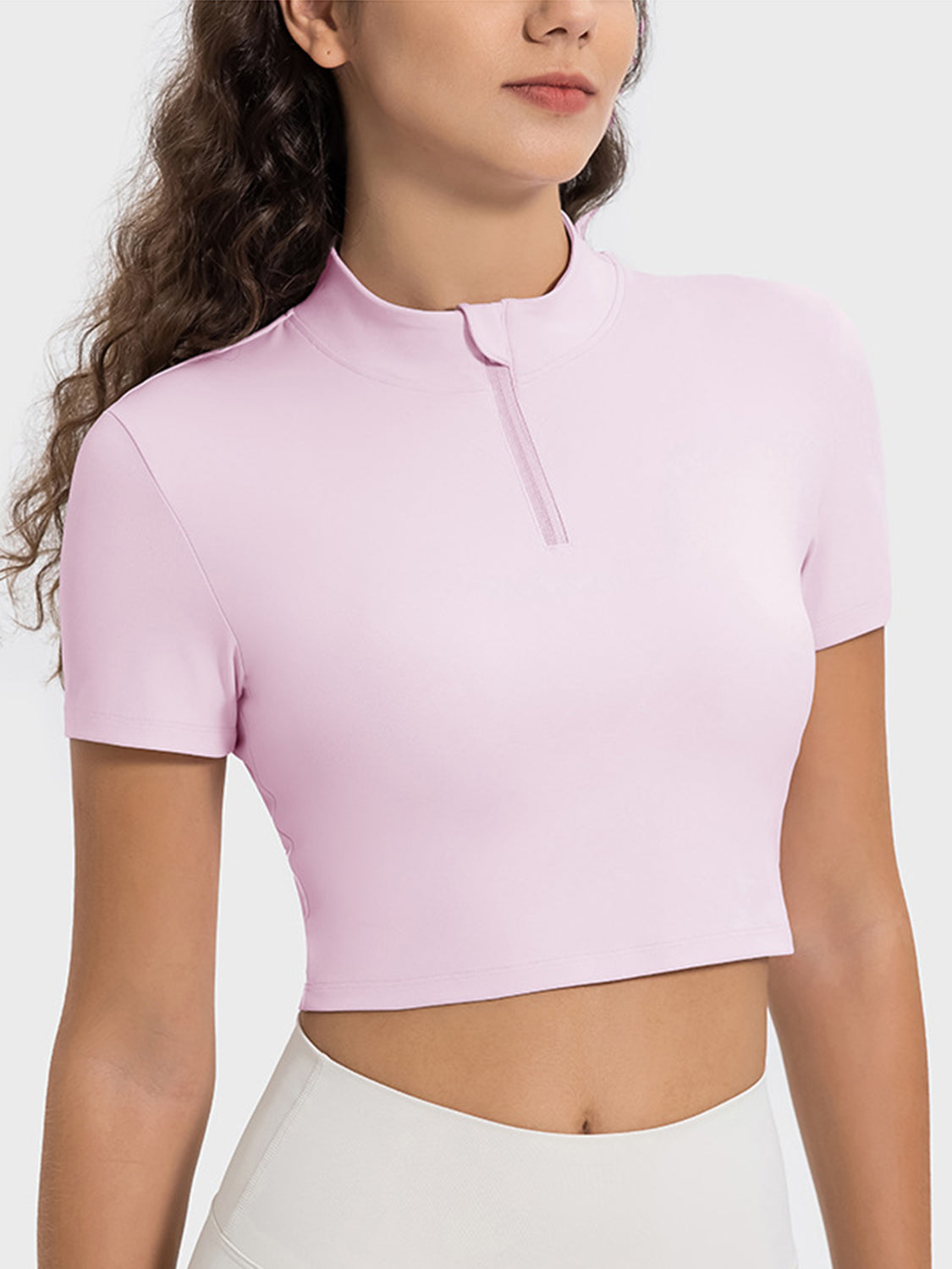 Millennia Quarter Zip Short Sleeve Active T-Shirt Blush Pink